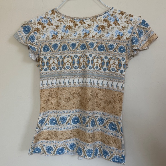 IRE Y2K Top Multicolor Neutral Floral Babydoll Wrap Top - Picture 7 of 8